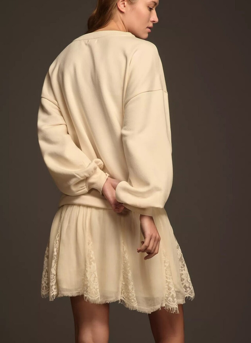 NWT Anthropologie Pilcro Sweatshirt Twofer Lace Mini Dress Napoli 1976 Cream 2X - Picture 2 of 14
